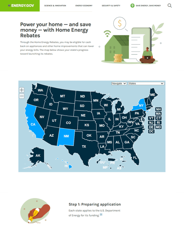 Home Energy Rebates Tracker Climate Program Portal   Home Energy Rebates Map 600x738 