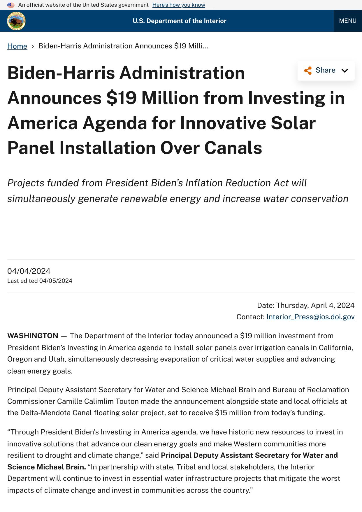Canal Improvements Projects Canal Improvement Projects: FY2024 West – Climate Program Portal